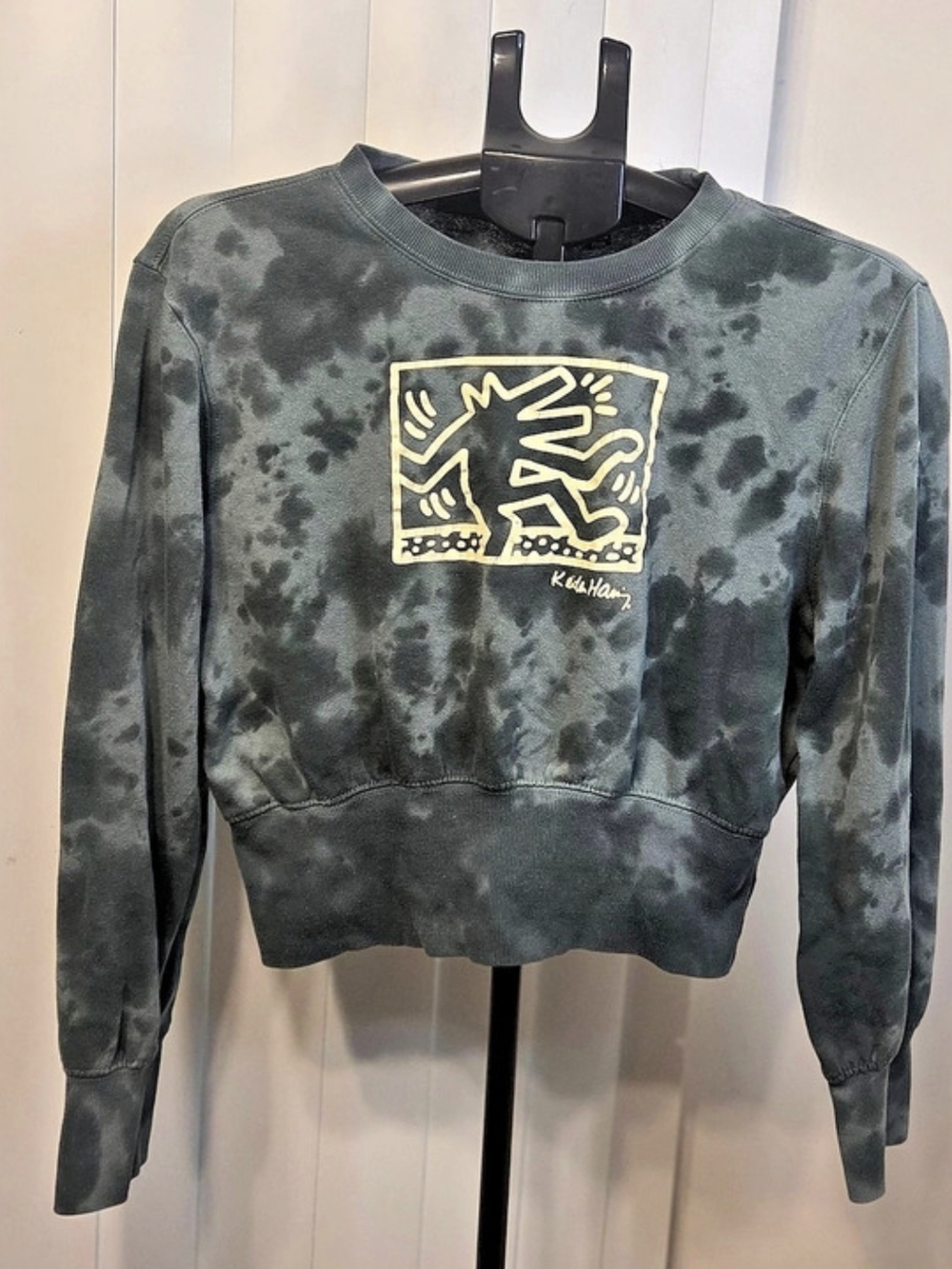 Keith Haring Green Tie-Dye Cropped Graphic Sweatshirt